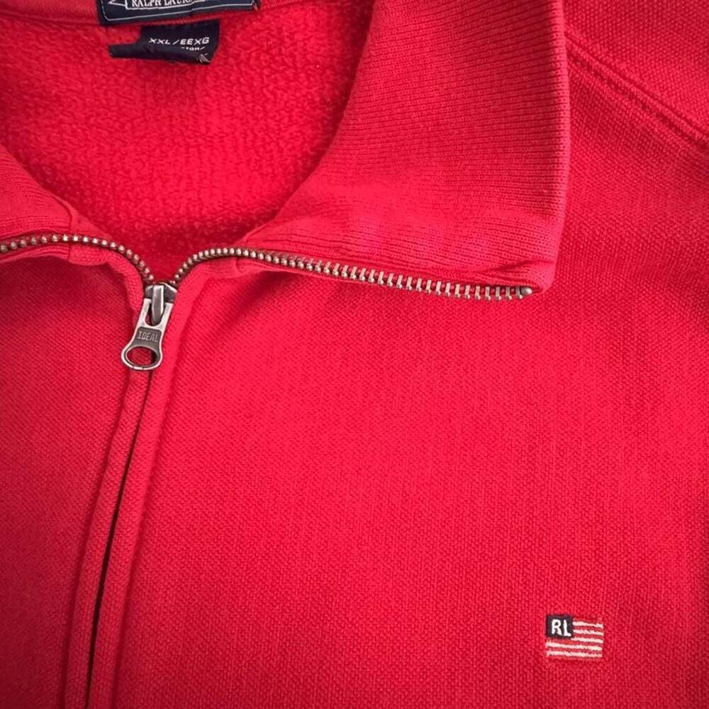 Polo Ralph Lauren Jeans Co Vintage Zip Up Flag Fleece Hoodie Red XXL